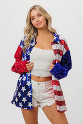 BiBi Velvet Sequin American Flag Shirt OutfitFlow